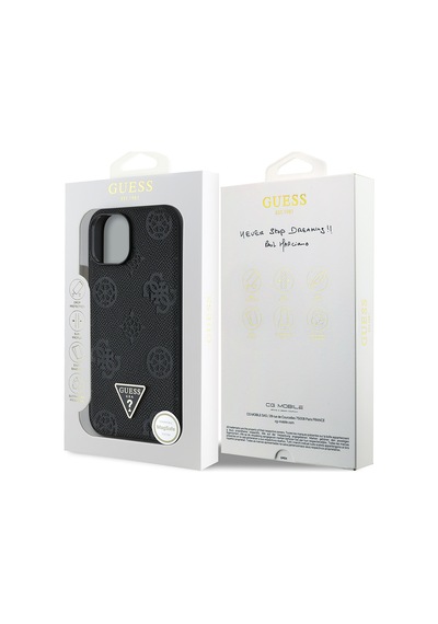 Apple Uyumlu iPhone 15 Kılıf Guess Lisanslı M-safe Şarj Özellikli Üçgen Logolu Pu Deri Peony Kapak Siyah Apple Uyumlu iPhone 15 Kılıf Guess Lisanslı M-safe Şarj Özellikli Üçgen Logolu Pu Deri Peony Kapak Siyah