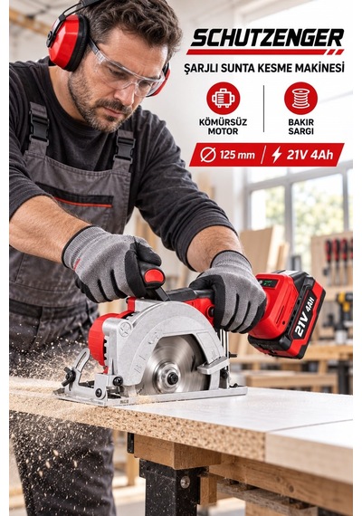 21v Şarjlı Sunta Kesme Makinesi 125mm Kömürsüz Motor Bakır Sargı Çift Akülü Kırmızı Ps102