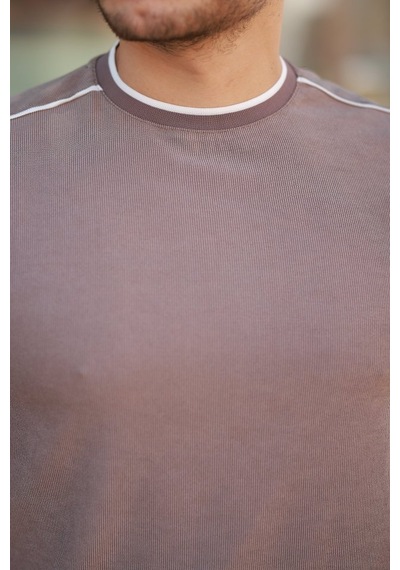 Suma Erkek Omuzlar Çizgi Detaylı Kısa Kollu T-shirt Pudra