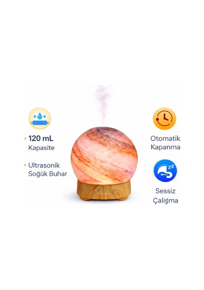 Cam Küre Aroma Difüzörü 120 Ml Ultrasonik Buhar Nemlendirici Led Işıklı Sessiz Oda Makinesi