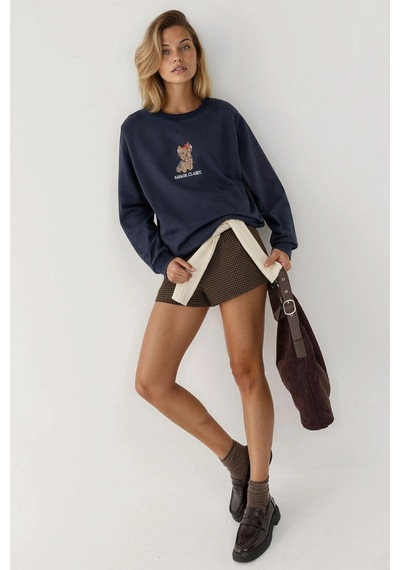 Hiccup İşlemeli Yuvarlak Yaka Sweatshirt Lacivert