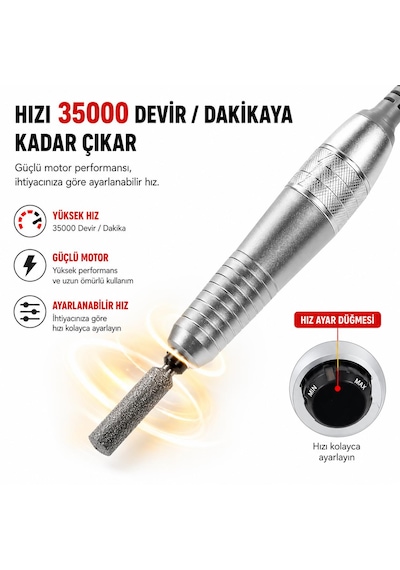 Elektirikli Törpü Makinesi Profesyonel Manikür Protez Tırnak Törpü Ayak Pedallı 6 Uçlu 6 Zımparalı