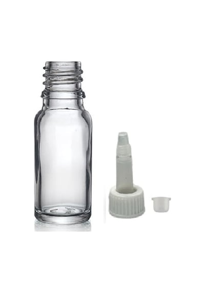 30ml Şeffaf Cam Şişe Getamisin Kapak, 12 Adet, Plastik Üstten Damlalıklı Şişe, Damlatmalı Şişe, Damlatıcı Şişe