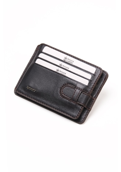Ancora Leather Hakiki Deri-minimal Tasarım Kartlık-26205-kişiye Özel İsim Baskılı Kahve