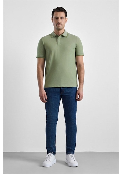 Süvari Yeşil Regular Düz Baskısız Pike Fermuarlı Polo Yaka Nefes Alabilen Tişört Ts1014000472-y03