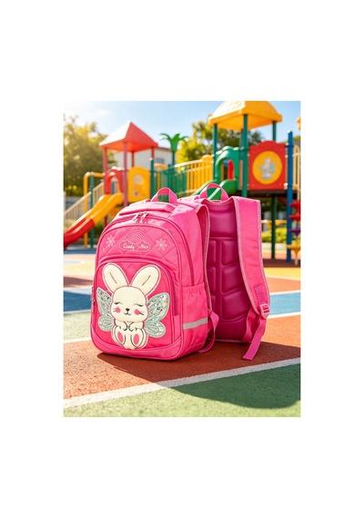 Ortopedik Nakışlı Peluş Figürlü İlkokul Ortaokul Kız Çocuk Okul Çantası Seti Beslenme Çantası Pembe Pembe