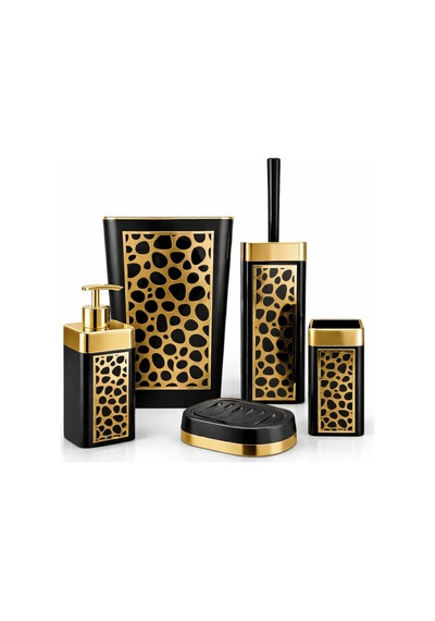 Arvale Pleksi Gold Detaylı 5 Li Banyo Aksesuar Seti Siyah