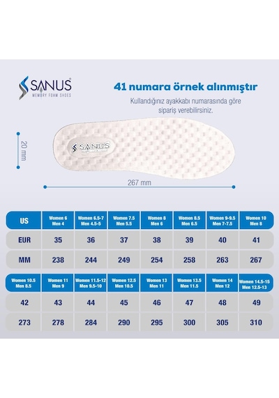 Sanus M900 Visco Memory Foam Anatomik Unisex Tabanlık