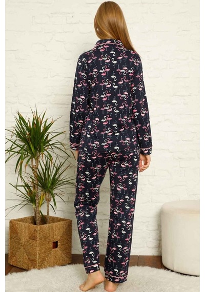 Alimer Filamingo Desen Kadın Uzun Kollu Pijama Takım Edy2607Uy-L