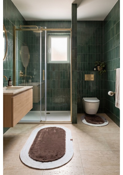 Banyo Paspası Takımı 60x100+40x60 Cm Düz Mouss Kahve & Gümüş Kahve - Gümüş