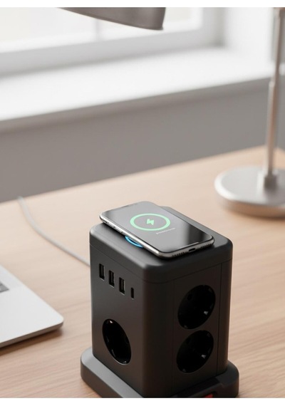 Akım Korumalı Priz Kablosuz Şarj İstasyonu 7x Soket 3x Usb 1xtype-c Kablolu Grup Priz Çoğaltıcı 2 M