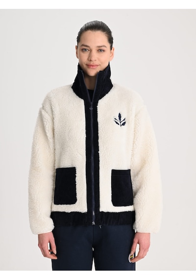 Fenerbahçe Ekru Trend Kadife Detaylı Peluş Kadın Oversize Sweatshirt