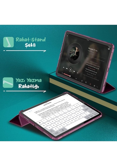 Apple Uyumlu iPad Air 6 11 Inç M2 Çip 2024 Tablet Kılıfı İnce Tasarım Smart Cover Standlı Akıllı Kapak Kılıf