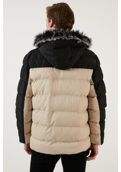 Buratti Slim Fit Çıkarılabilir Suni Tüylü Kapüşonlu Şişme Erkek Mont 5760076 Siyah-Taş