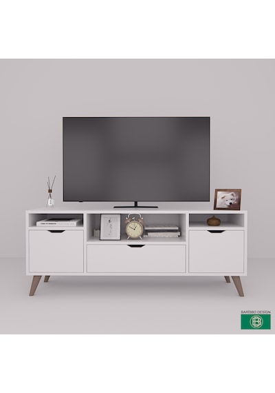 Tv Sehpası Geniş Çekmeceli Raflı Beyaz