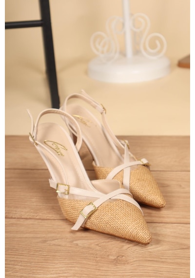 Birikon Garnili Hasır Stiletto Ten-ten Ten