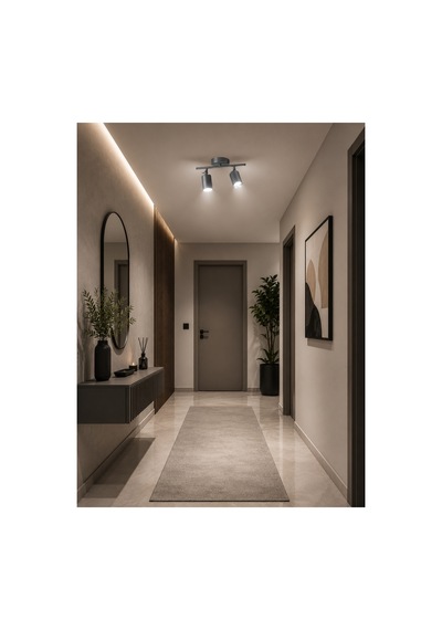 Spoty 2'li Antrasit Renkli Beyaz Işık Modern Tasarım Salon - Mutfak - Banyo Spot Sıralı Avize