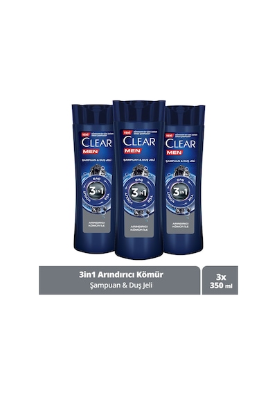 Men 3 In 1 Şampuan & Duş Jeli Arındırıcı Kömür Saç Yüz Vücut Için 350 Ml X3
