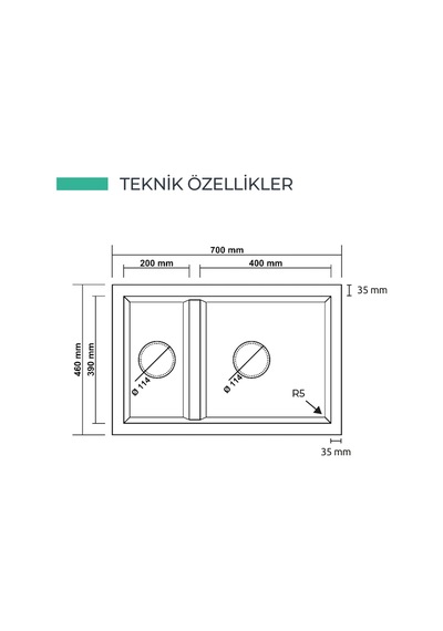 P018 Bergama 1.5 Göz Granit Evye 700 460 Mm Antrasit İsimdebelirtilmiş