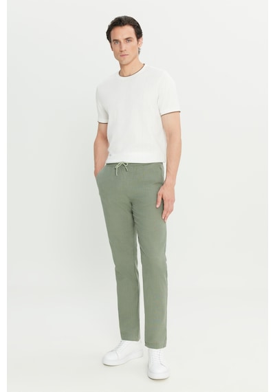 AC&Co / Altınyıldız Classics Erkek Hakı %100 Pamuk Slim Fit Dar Kesim Beli Bağlamalı Yan Cepli Pantolon Haki