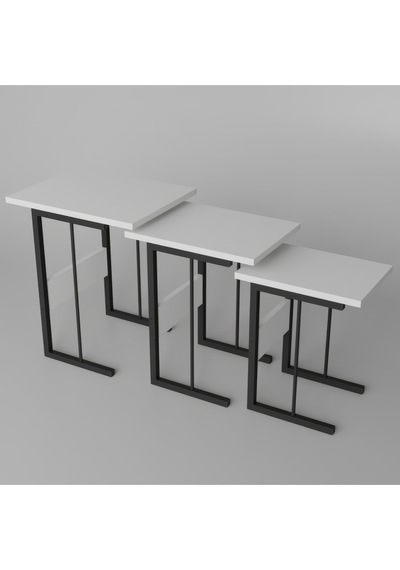 Oven 3'lü Metal Ayaklı Zigon Sehpa - Beyaz