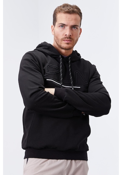 Tommy Life Siyah Yazı Nakışlı Standart Kalıp Kapüşonlu Erkek Sweatshirt - 87887 Siyah