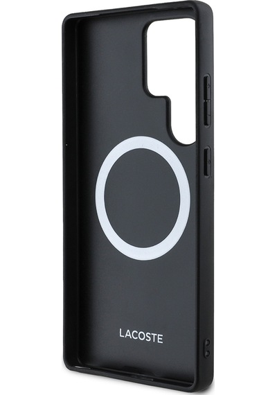 Galaxy S25 Ultra Kılıf Lacoste Uyumlu Lisanslı Magsafe Şarj Özellikli Mono Vintage Logo Kapak Siyah