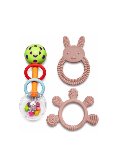 3lü Çıngıraklı Diş Kaşıyıcı Set Bej