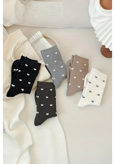 Hitit Socks Kadın 5 Çift Premium Kalite Kalpli Tenis Çorap Çok Renkli ASORTİ