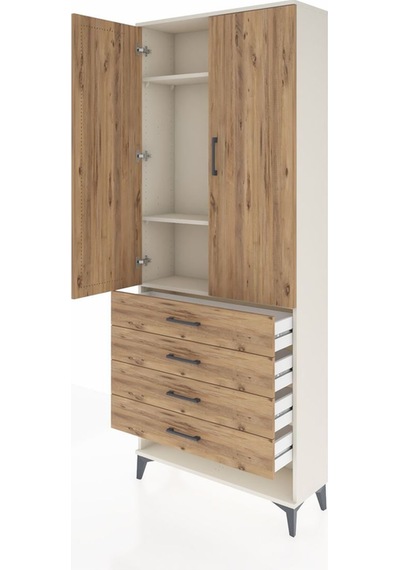 Arges Dolap 3 Raflı 4 Çekmeceli 2 Kapaklı 88x30x221 Aytaşı-çam Aytaşı