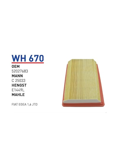 WUNDER WH670 HAVA FİLTRESİ - FİAT EGEA 1,6 JTD