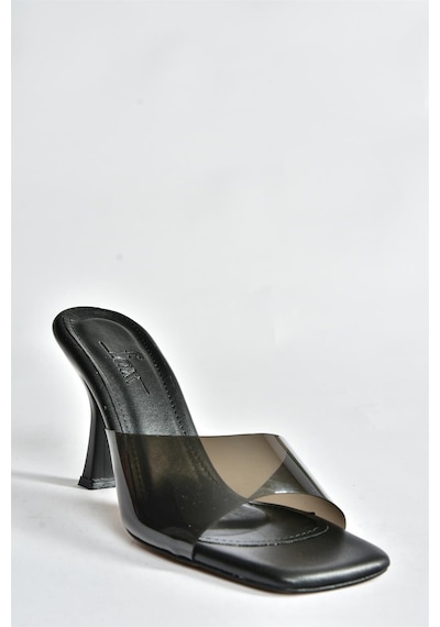 Fox Shoes Siyah Şeffaf Görünümlü Kalın Topuklu Kadın Terlik P590033209