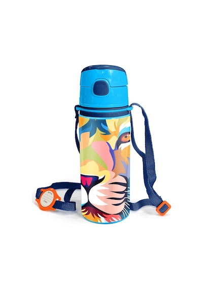 Coral High Kids Lacivert Saks Aslan Desenli Pipetli Alüminyum Matara 600 Ml 11938