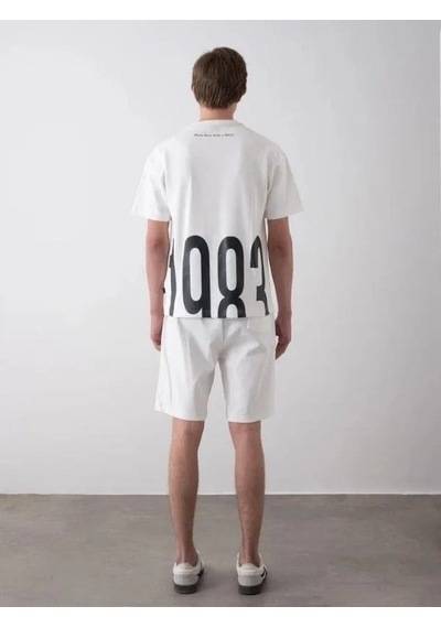 Erkek Çocuk 1983 Yazılı Pamuklu Oversize T-shirt Şortlu Takım-15797 Ekru