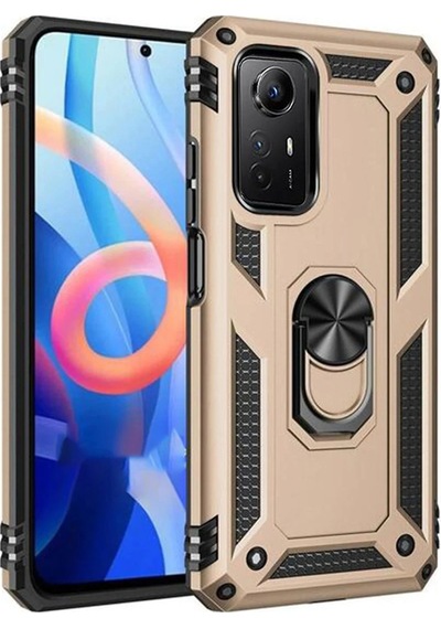 Newface Xiaomi Redmi Note 12s Kılıf Sofya Yüzüklü Silikon Kapak Glblseme - 90 - Gold