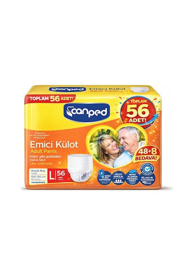 Canped Emici Külot Pants Hasta Yetişkin Bezi L 56'lı