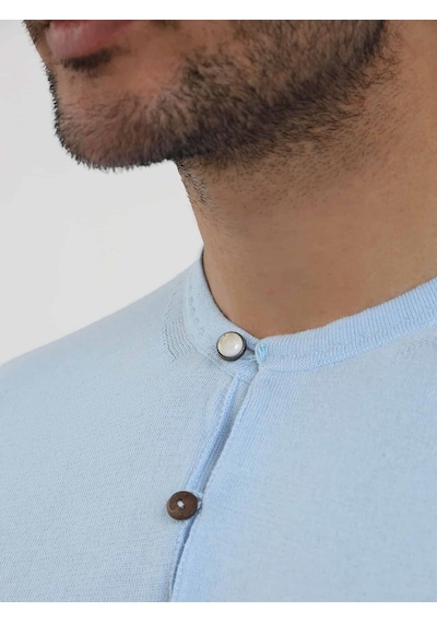 Dufy Buz Mavisi Erkek Slim Fit Düz Düğmeli O Yaka Kazak - 104636-buz Mavisi Buz Mavi