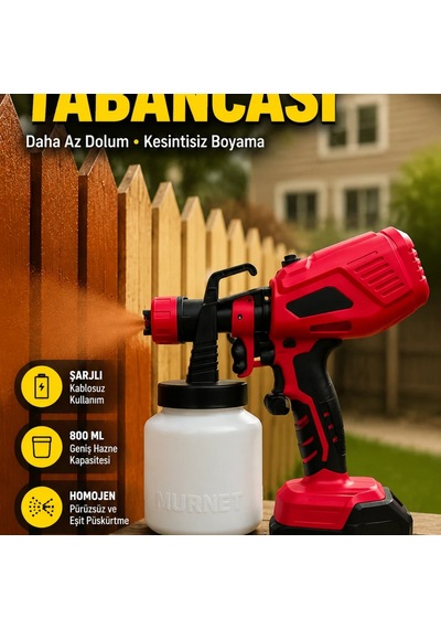 21v Şarjlı Kablosuz Boya Püskürtme Tabancası 800 Ml Hazneli Ergonomik Tasarım