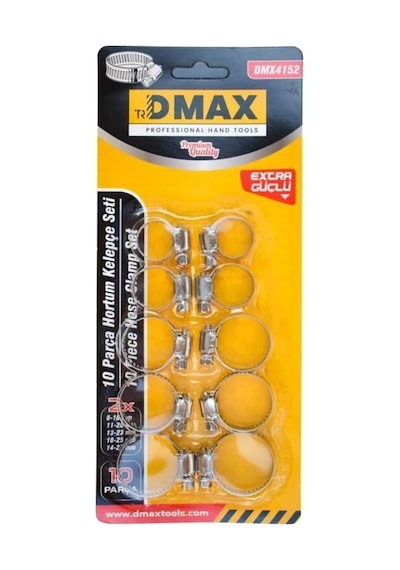 Metal Hortum Kelepçesi Set, 10 Parça, 5 Farklı Boyut 8-18mm, 11-20mm, 13-23mm, 18-25mm, 14-27m