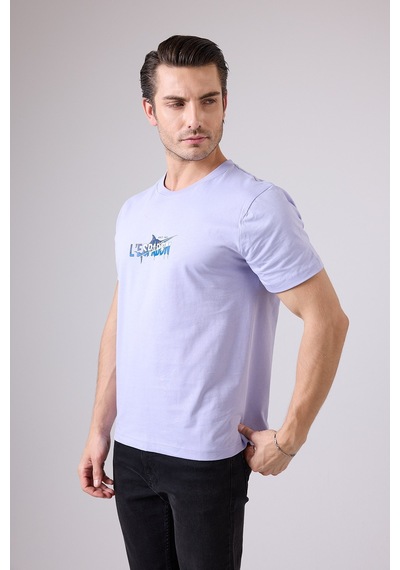 Marıne Tee Deniz Temalı Ribana Bisiklet Yaka Pamuk T-shirt-3130 Lavanta