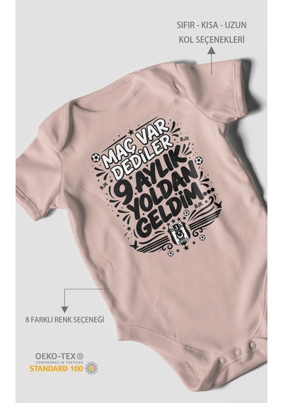 Morivokids Maç Var Dediler Yazılı Kısa Kollu Bebek Body %100 Pamuk Zbn278-kk Pastel Pembe