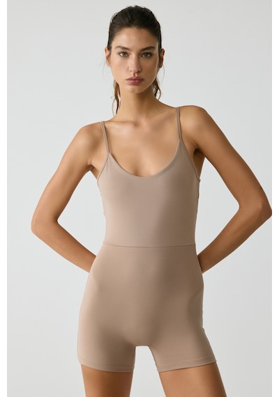 Grimelange Urban Beat Alesıa Kadın Slim Fit İp Askılı Training Vizon Tulum Vizon