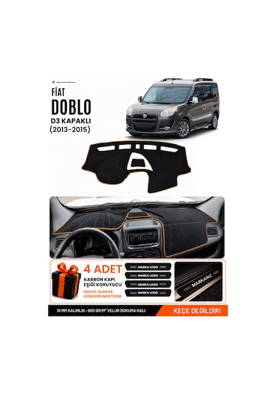 Fıat Doblo 2013-2015 Kapaklı Uyumlu Torpido Örtüsü, Torpido Kılıfı - Siyah Kahverengi