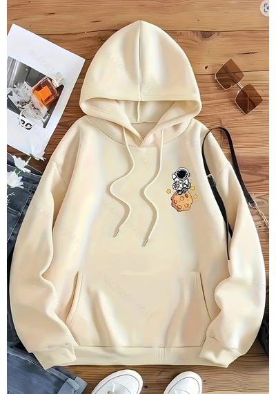 The Galaxy Baskılı Oversize Sweatshirt Bej