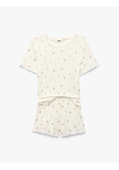 Koton Pamuklu Çiçek Desenli Rahat Kesim Şortlu Pijama Takımı Pembe Desenli 6slk40207mk