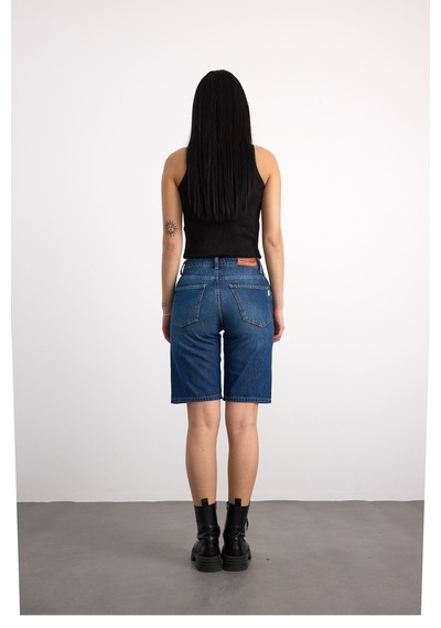40392-73602 Kadın Wıde Leg Denim Bermuda 40392-73602 Koyu Mavi