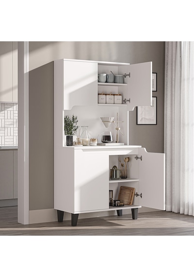 Defne Kahve Köşesi, Çok Amaçlı Dolap, 4 Kapaklı Kiler Dolabı, Mutfak Dolabı 90 Cm Mat Beyaz Defne Kahve Köşesi, Çok Amaçlı Dolap, 4 Kapaklı Kiler Dolabı, Mutfak Dolabı 90 Cm Mat Beyaz