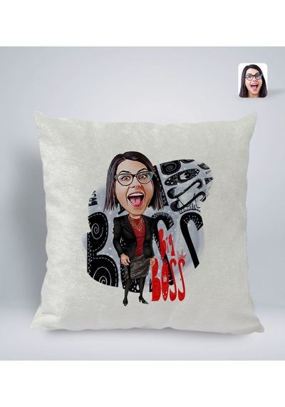 Bk Gift Kişiye Özel Kadın Big Boss Karikatürlü Kare Araç Koltuk Yastığı-3 Çok Renkli