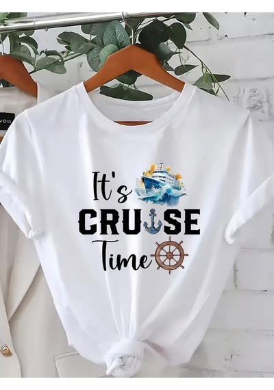 Uyguntarz Unisex It's Cruise Time Baskılı Tasarım Tshirt Beyaz