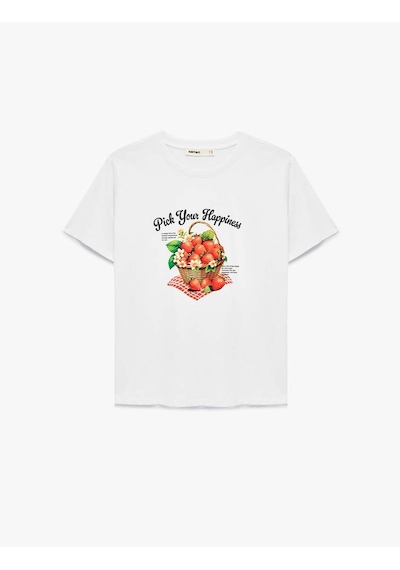 Koton Bisiklet Yaka Pamuklu Baskılı Beyaz Kadın T-shirt 6sak50034ek Beyaz